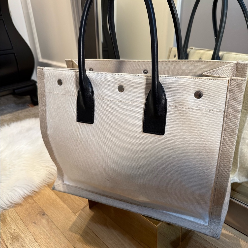 Saint Laurent Rive Gauche Tote - Black, Cream, and Tan - Picture 4 of 15
